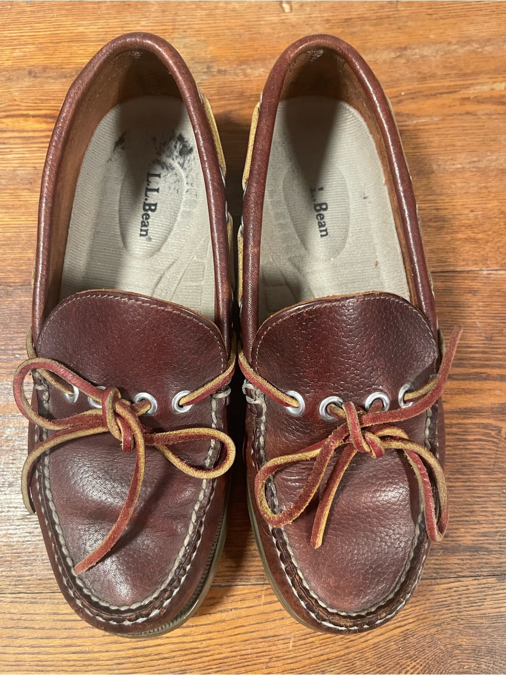 L.L. Bean Women's Brown Leather Camp Moccasin with Tan Laces
